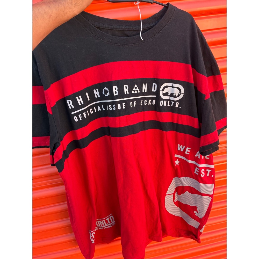 Ecko Unltd Rhino Brand T Shirt Mens 3XL Red Black Striped Graphic Tee Streetwear